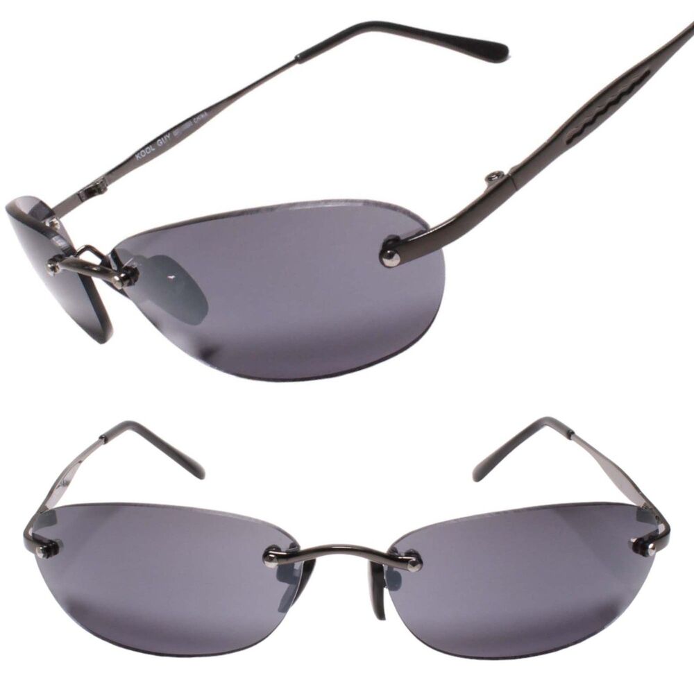 Minimalist Revival Y2K Era Vintage Rimless Rectangle Gunmetal Sunglasses